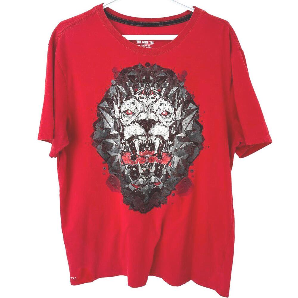 Nike Red Print Lion Head Athletic Cut Dri-Fit T-Shirt - XL EUC